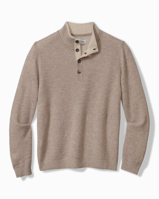 Soft Sands Cashmere Button-Mock Sweater Taupe Heather | Tommy Bahama Deals - Soft Sands Cashmere Button-Mock Sweater