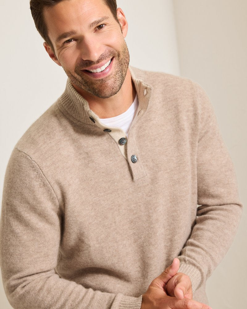 Soft Sands Cashmere Button-Mock Sweater Taupe Heather | Tommy Bahama Deals - Soft Sands Cashmere Button-Mock Sweater