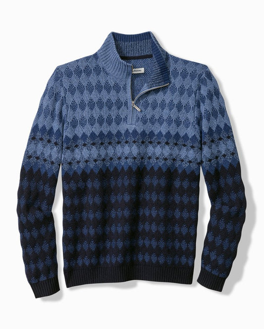 Ombré Argyle Half-Zip Sweater Navy | Tommy Bahama Quality - Ombré Argyle Half-Zip Sweater