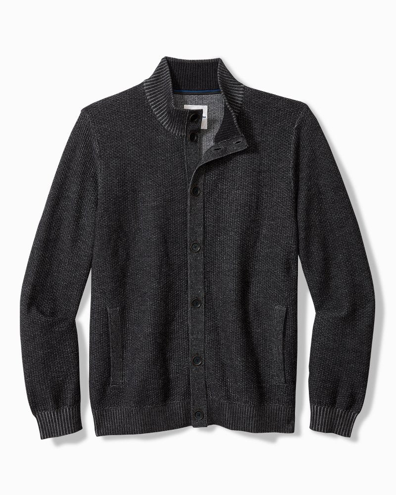 Crescent Shore IslandZone® Button-Mock Cardigan Charcoal | Tommy Bahama Featured - Crescent Shore IslandZone® Button-Mock Cardigan