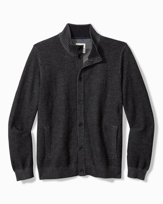 Crescent Shore IslandZone® Button-Mock Cardigan Charcoal | Tommy Bahama Featured - Crescent Shore IslandZone® Button-Mock Cardigan