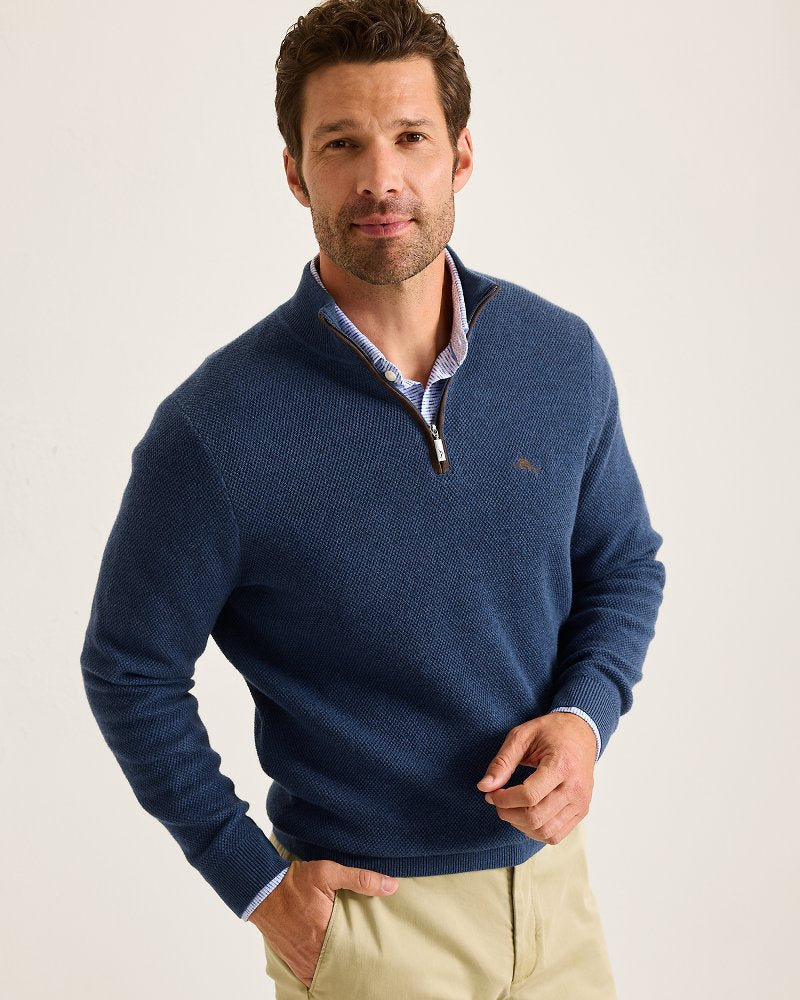 Marlin Luxe Half-Zip Sweater Dockside Blue Heather | Tommy Bahama Discount - Marlin Luxe Half-Zip Sweater