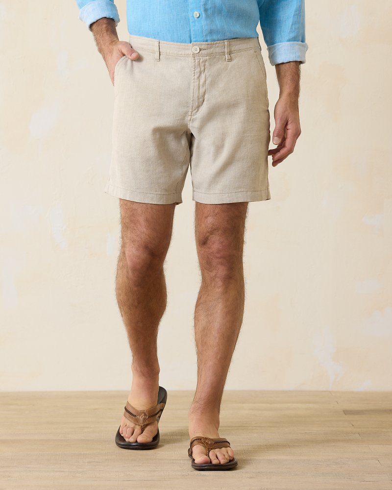 Beach Coast Linen-Blend Flat-Front 8-Inch Shorts Stone Khaki | Tommy Bahama Featured - Beach Coast Linen-Blend Flat-Front 8-Inch Shorts
