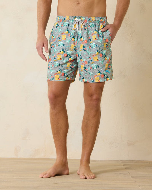 Naples Tales of a Cocktail 6-Inch Swim Trunks Concrete Grey | Tommy Bahama Best Seller - Naples Tales of a Cocktail 6-Inch Swim Trunks