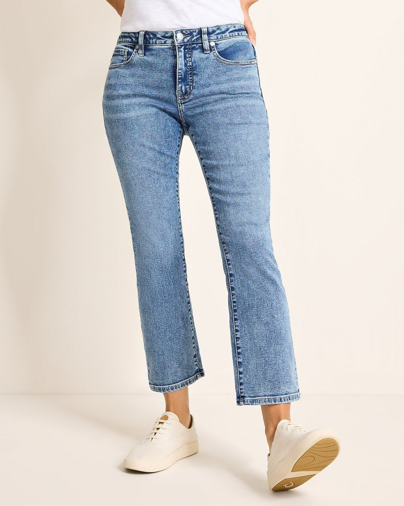 Mid-Rise Cropped Mini Bootcut Jeans Med Azul Wash | Tommy Bahama Popular - Mid-Rise Cropped Mini Bootcut Jeans