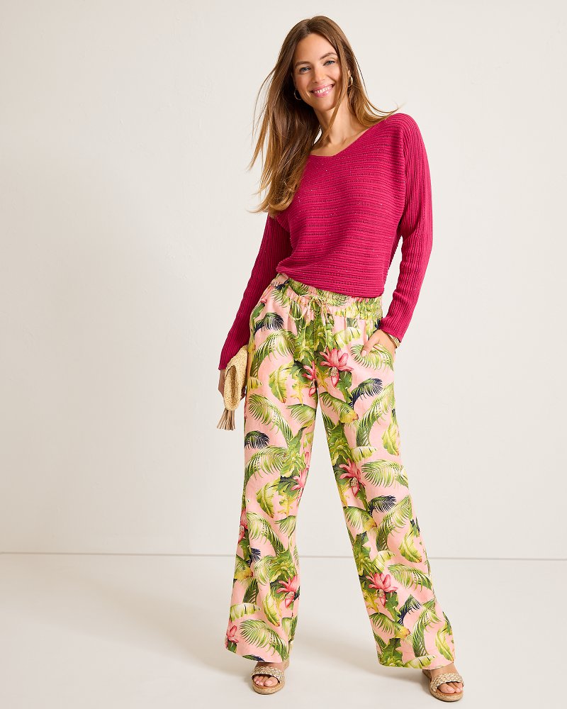 Two Palms Frond Royal High-Rise Linen Easy Pants Coral Haze | Tommy Bahama Quality - Two Palms Frond Royal High-Rise Linen Easy Pants