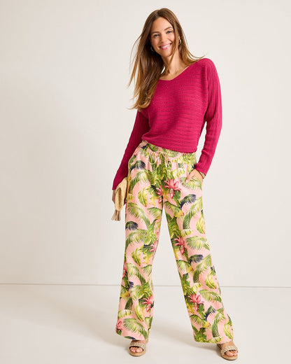Two Palms Frond Royal High-Rise Linen Easy Pants Coral Haze | Tommy Bahama Quality - Two Palms Frond Royal High-Rise Linen Easy Pants