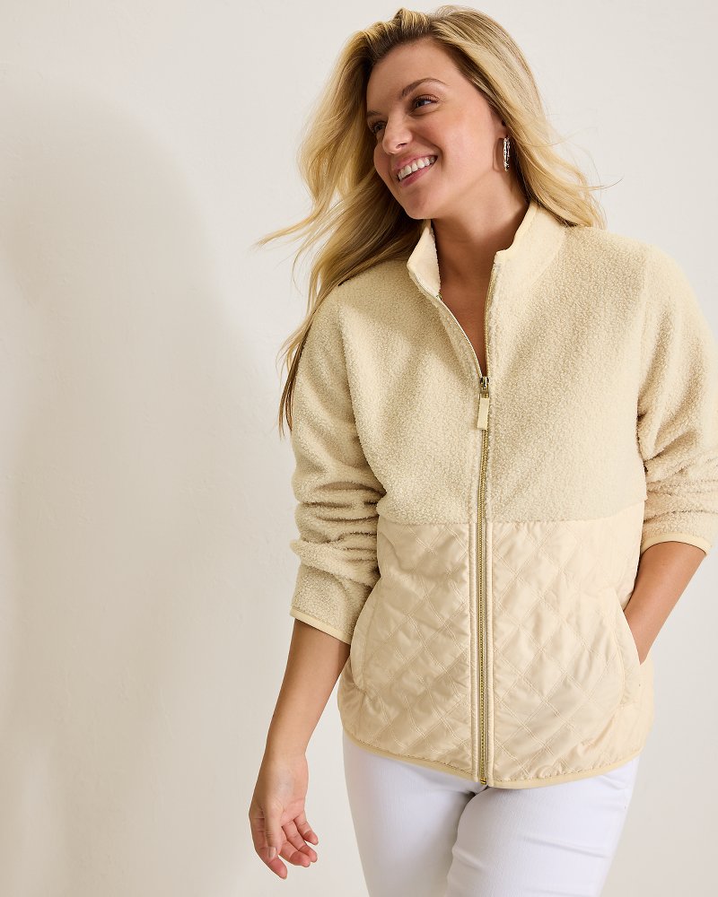Faux Sherpa Quilted Hybrid Jacket New Ecru | Tommy Bahama Trusted - Faux Sherpa Quilted Hybrid Jacket