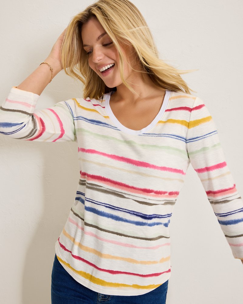 Ashby Isles Sealight Stripe 3/4-Sleeve T-Shirt Coconut | Tommy Bahama Discount - Ashby Isles Sealight Stripe 3/4-Sleeve T-Shirt