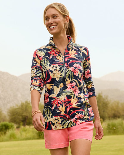 Aruba Flora Amora Half-Zip Sweatshirt Island Navy | Tommy Bahama Latest - Aruba Flora Amora Half-Zip Sweatshirt