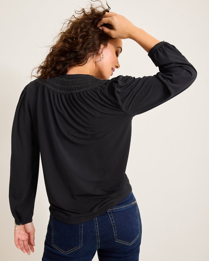 Kauai Long-Sleeve Smocked Top Black | Tommy Bahama Signature - Kauai Long-Sleeve Smocked Top