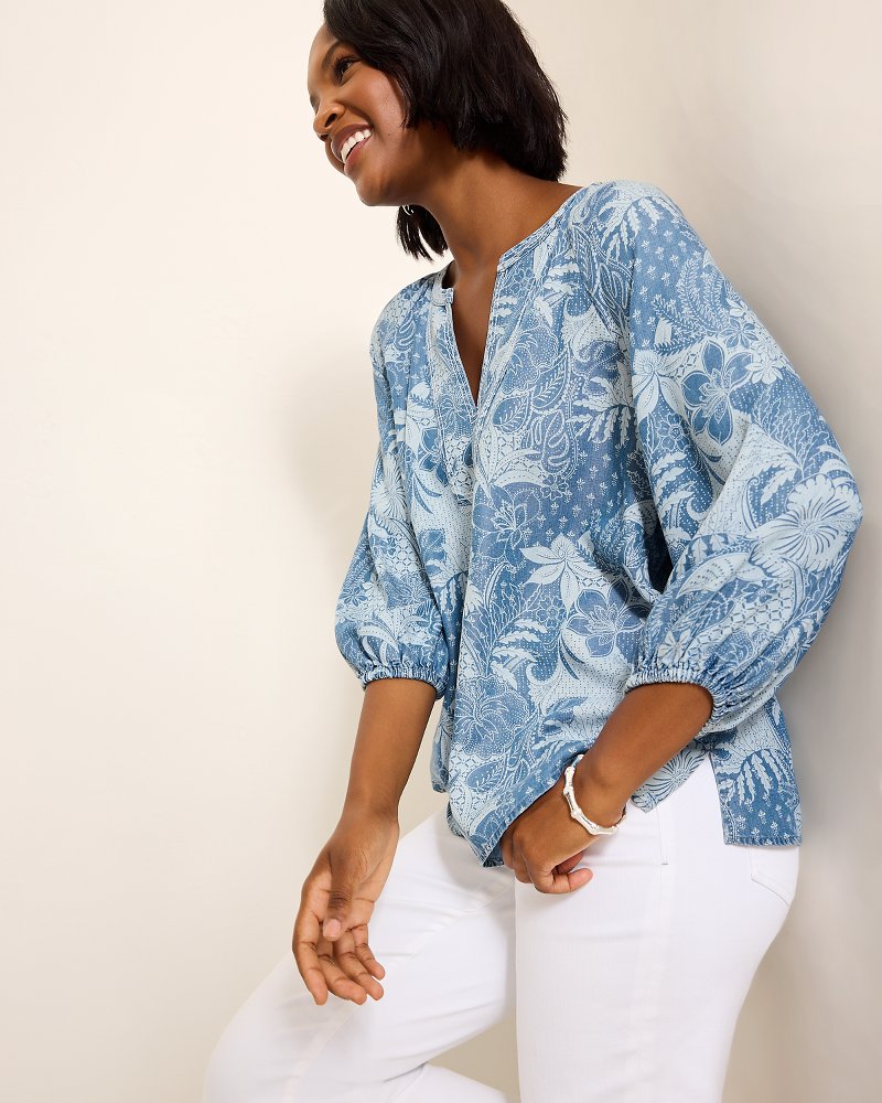 Secret Inlet 3/4-Sleeve Top Med Marina Wash | Tommy Bahama Smart Buy - Secret Inlet 3/4-Sleeve Top
