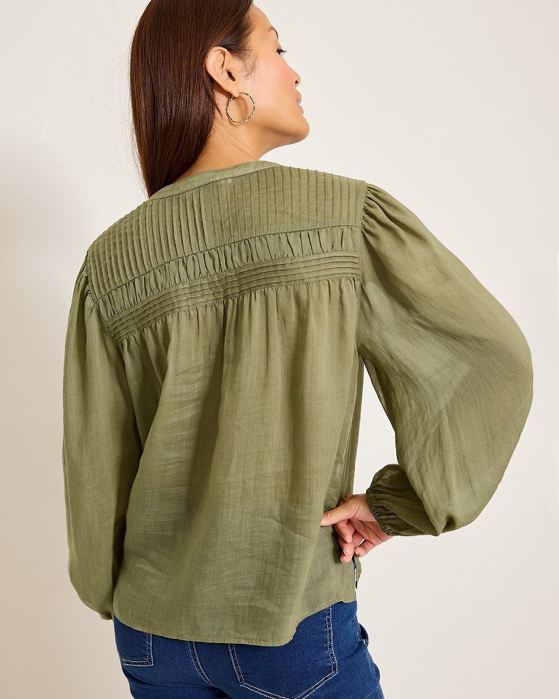 Palm Breeze Pintuck Blouse Tea Leaf | Tommy Bahama Special Offer - Palm Breeze Pintuck Blouse