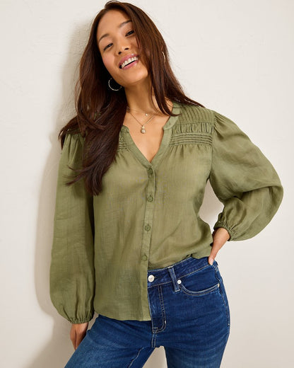 Palm Breeze Pintuck Blouse Tea Leaf | Tommy Bahama Special Offer - Palm Breeze Pintuck Blouse