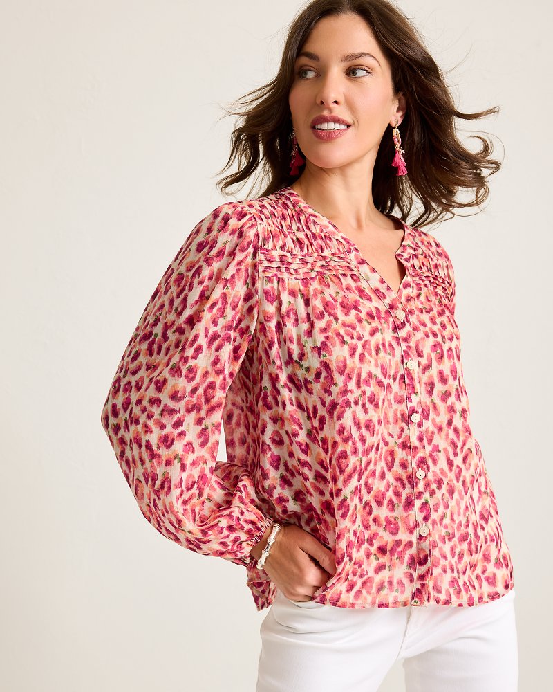 Jeweled Jaguar Pintuck Blouse Bleached Sand | Tommy Bahama Everyday - Jeweled Jaguar Pintuck Blouse
