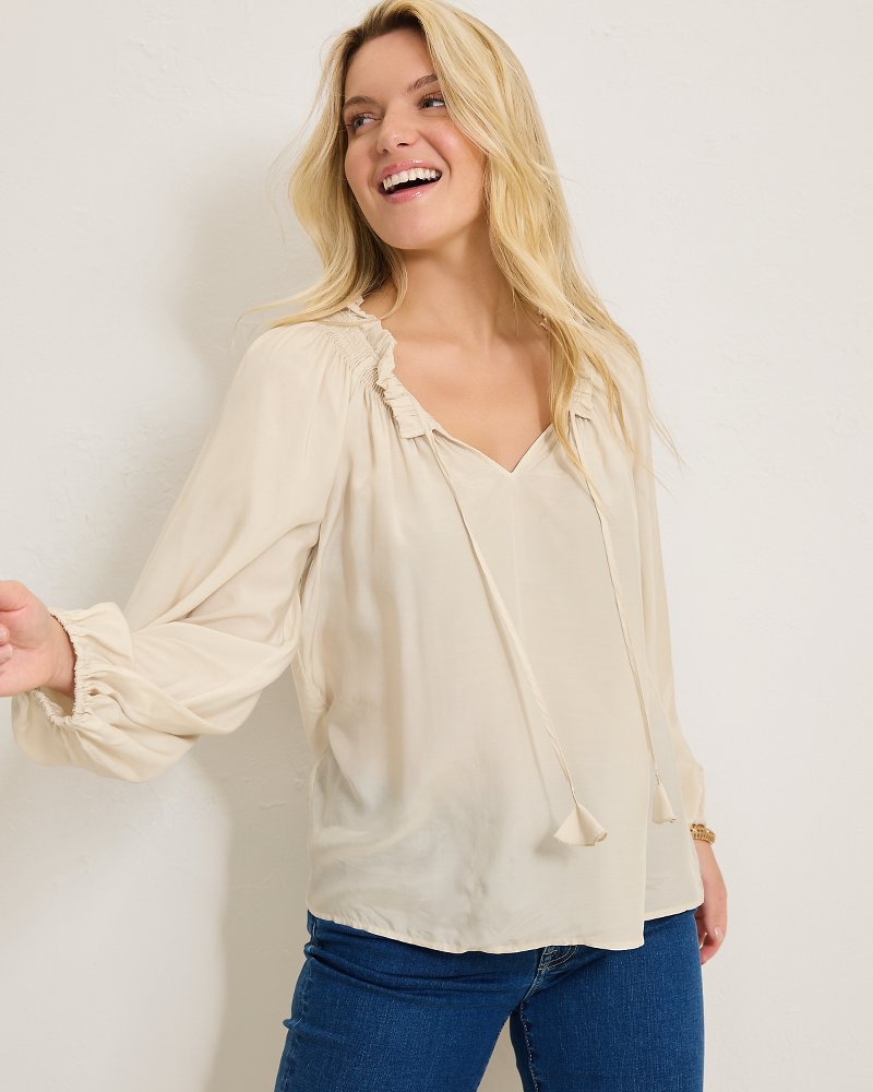 Silky Seas Smocked Peasant Top Cameo | Tommy Bahama Best Seller - Silky Seas Smocked Peasant Top