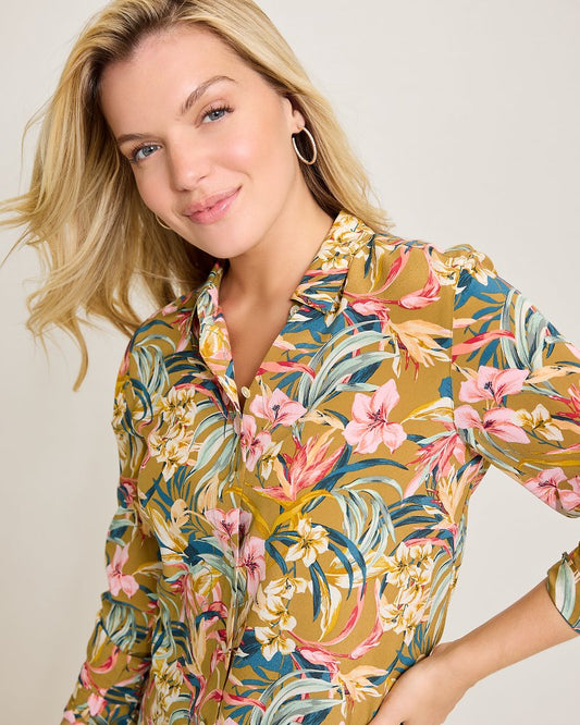 Flora Amora Long-Sleeve Silk Shirt Greek Olive | Tommy Bahama Trusted - Flora Amora Long-Sleeve Silk Shirt