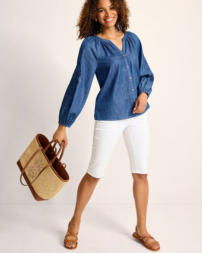 Indigo Cove Embroidered Blouse Dark Sky Wash | Tommy Bahama Trusted - Indigo Cove Embroidered Blouse