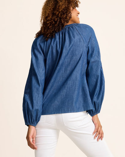 Indigo Cove Embroidered Blouse Dark Sky Wash | Tommy Bahama Trusted - Indigo Cove Embroidered Blouse