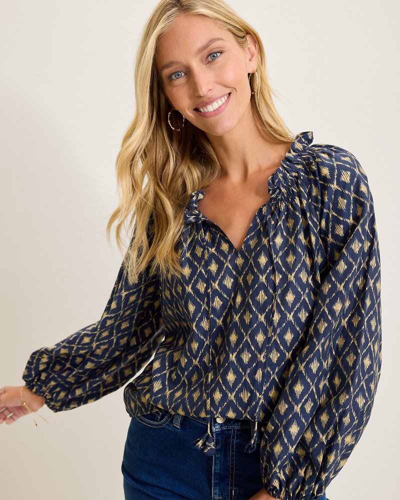 Diamond Cay Smocked Peasant Top Coastline | Tommy Bahama Value - Diamond Cay Smocked Peasant Top