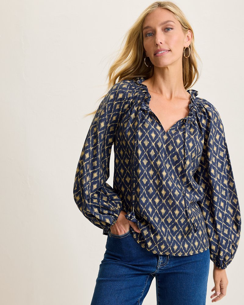 Diamond Cay Smocked Peasant Top Coastline | Tommy Bahama Value - Diamond Cay Smocked Peasant Top