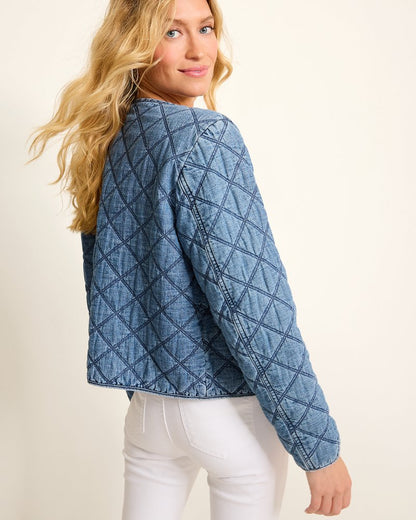 Quilted Cropped Denim Jacket Vintage Playa Wash | Tommy Bahama Signature - Quilted Cropped Denim Jacket