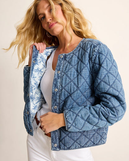 Quilted Cropped Denim Jacket Vintage Playa Wash | Tommy Bahama Signature - Quilted Cropped Denim Jacket