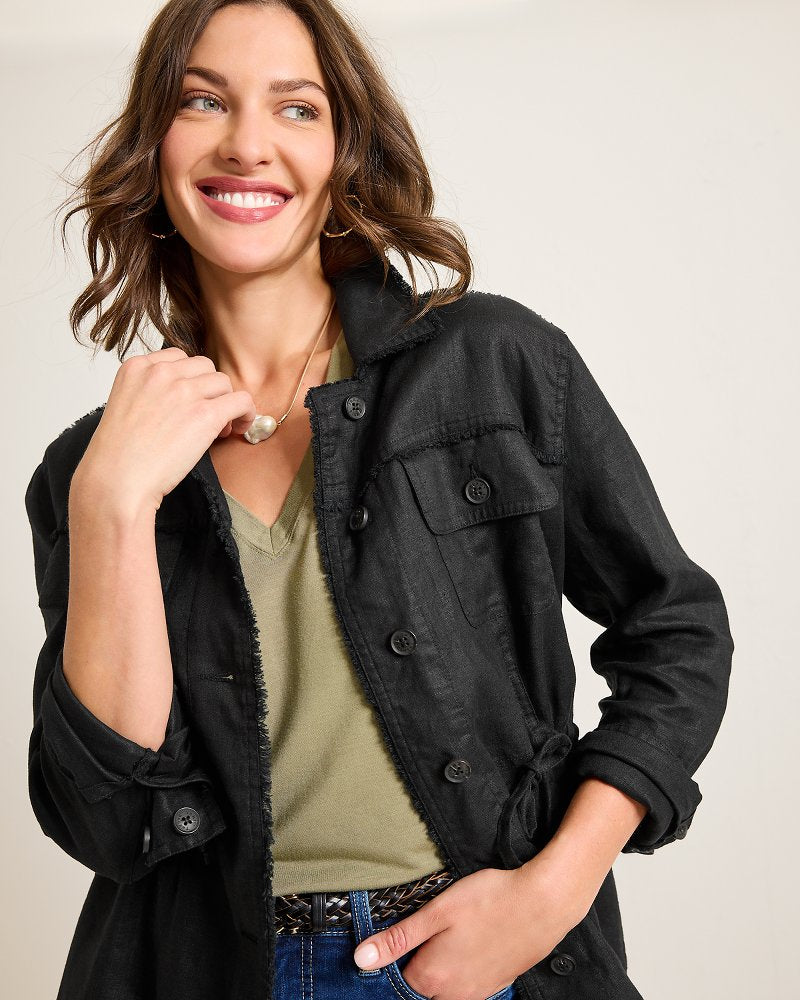Two Palms Linen Raw-Edge Utility Jacket Black | Tommy Bahama Classic - Two Palms Linen Raw-Edge Utility Jacket