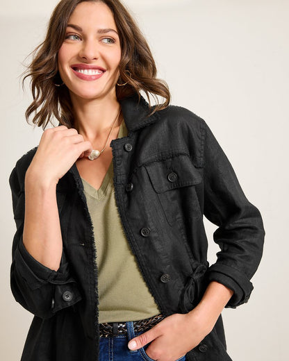Two Palms Linen Raw-Edge Utility Jacket Black | Tommy Bahama Classic - Two Palms Linen Raw-Edge Utility Jacket