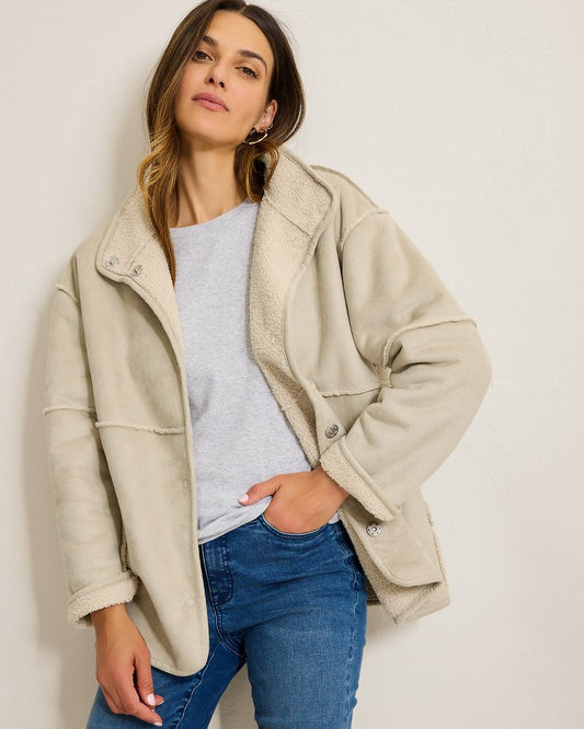 Reversible Faux Shearling Coat Oatmeal | Tommy Bahama Discount - Reversible Faux Shearling Coat