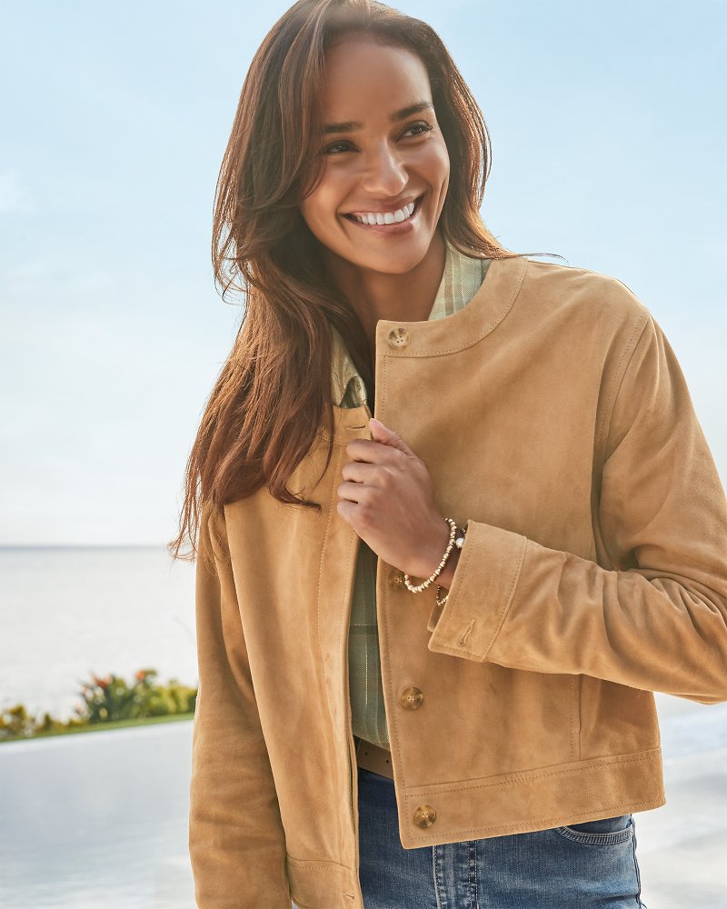 Cropped Suede Jacket Cafe Au Lait | Tommy Bahama Featured - Cropped Suede Jacket