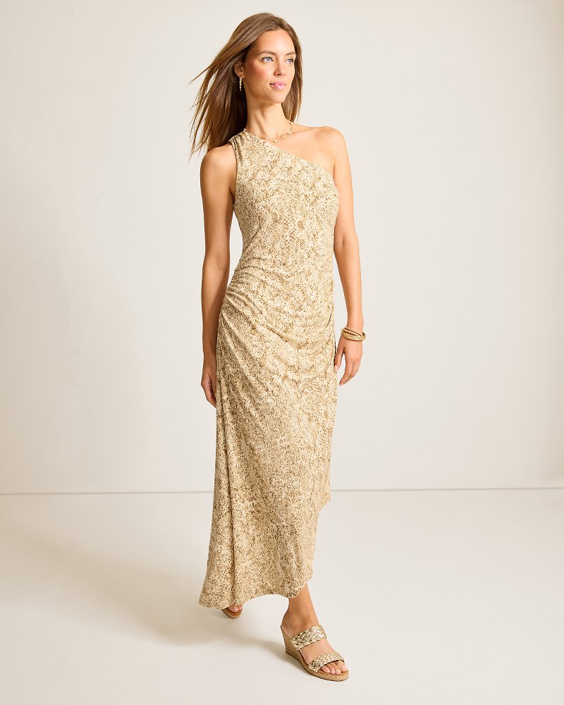 Playa Python Maxi One-Shoulder Dress Travertine | Tommy Bahama Deals - Playa Python Maxi One-Shoulder Dress