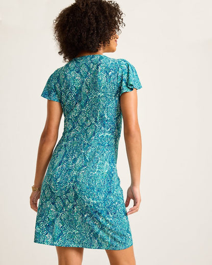 Clara Playa Python Short-Sleeve Faux-Wrap Dress Atlantis Teal | Tommy Bahama New - Clara Playa Python Short-Sleeve Faux-Wrap Dress