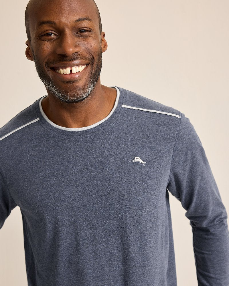 Big & Tall Jersey Long-Sleeve Crewneck T-Shirt Heathered Blue | Tommy Bahama Everyday - Big & Tall Jersey Long-Sleeve Crewneck T-Shirt