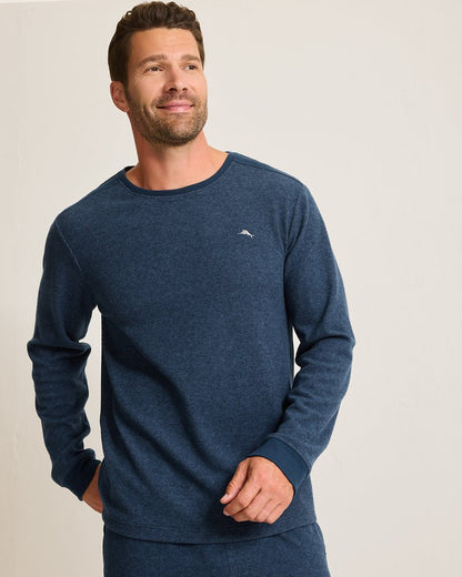 Big & Tall Textured Twill Stripe Crew Long-Sleeve Top Dark Moonlight | Tommy Bahama Featured - Big & Tall Textured Twill Stripe Crew Long-Sleeve Top