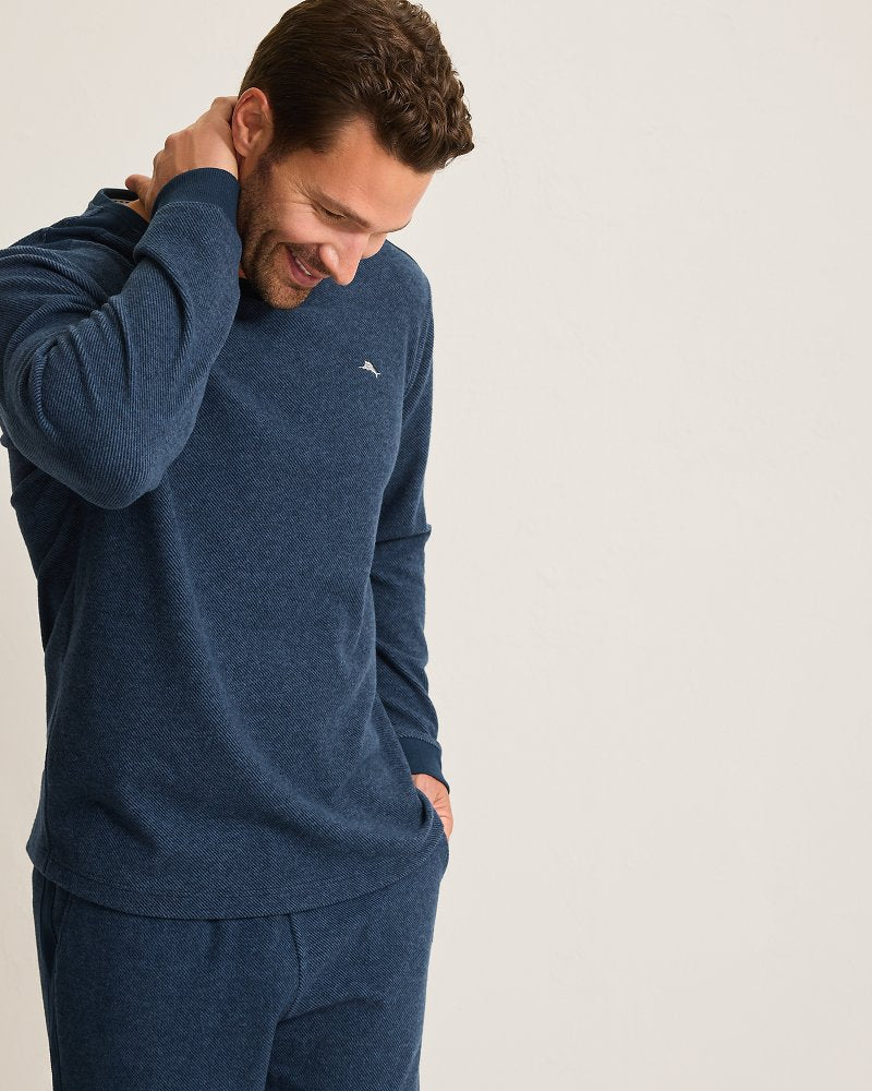 Big & Tall Textured Twill Stripe Crew Long-Sleeve Top Dark Moonlight | Tommy Bahama Featured - Big & Tall Textured Twill Stripe Crew Long-Sleeve Top