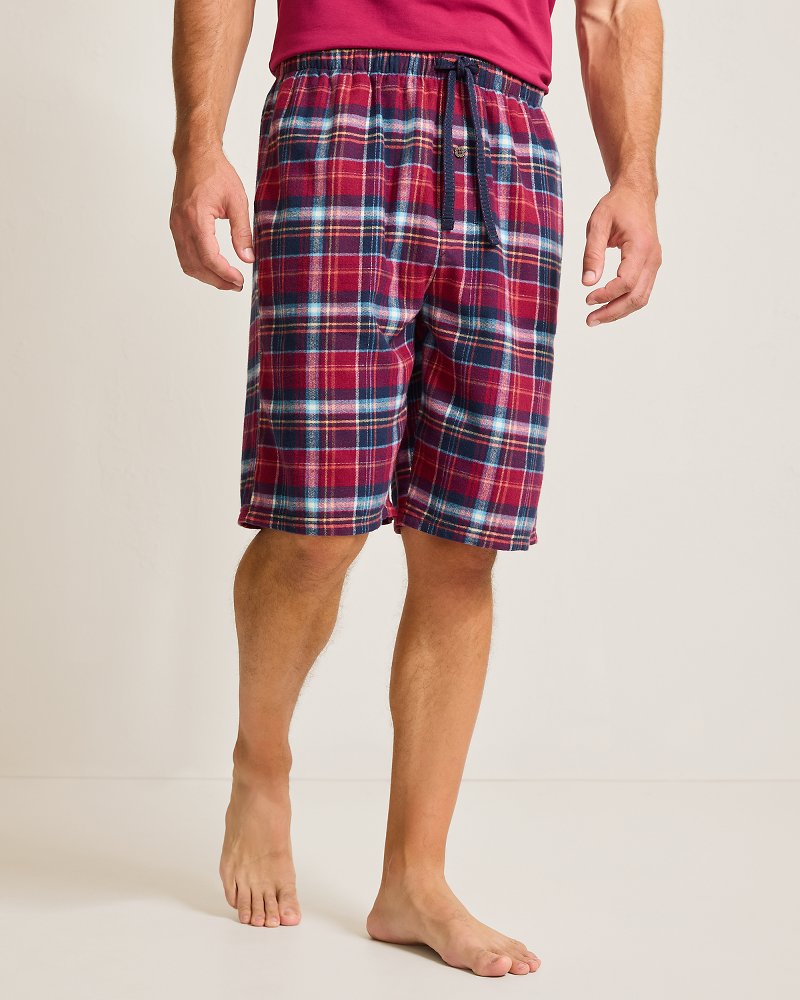 Big & Tall Flannel Plaid Pajama Shorts Beet Red | Tommy Bahama Trusted - Big & Tall Flannel Plaid Pajama Shorts