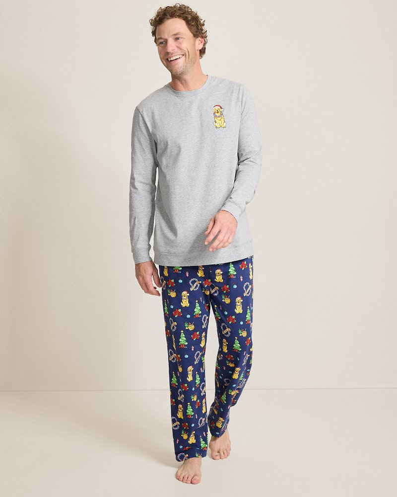 Holiday Dog Long Sleeve & Pants Pajama Set Island Navy | Tommy Bahama Trusted - Holiday Dog Long Sleeve & Pants Pajama Set