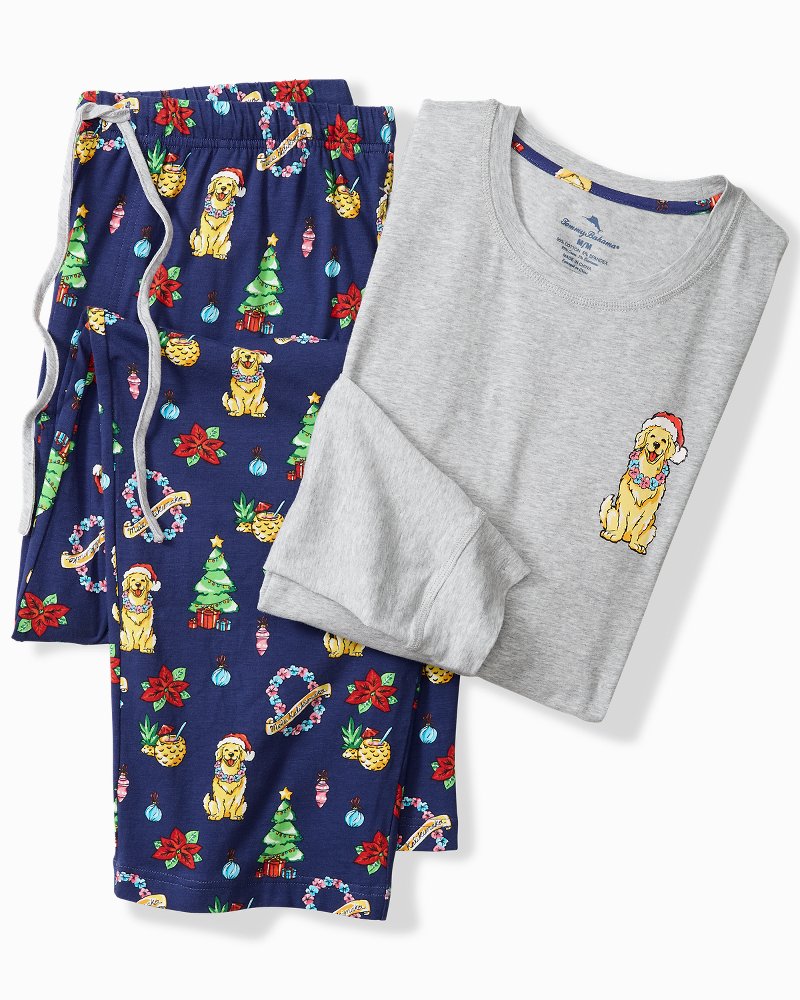 Holiday Dog Long Sleeve & Pants Pajama Set Island Navy | Tommy Bahama Trusted - Holiday Dog Long Sleeve & Pants Pajama Set