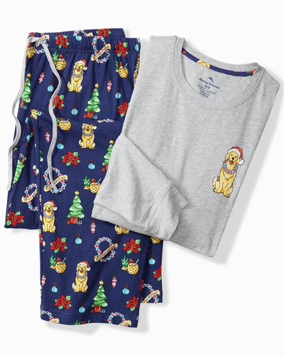 Big & Tall Holiday Dog Long Sleeve & Pants Pajama Set Island Navy | Tommy Bahama Exclusive - Big & Tall Holiday Dog Long Sleeve & Pants Pajama Set