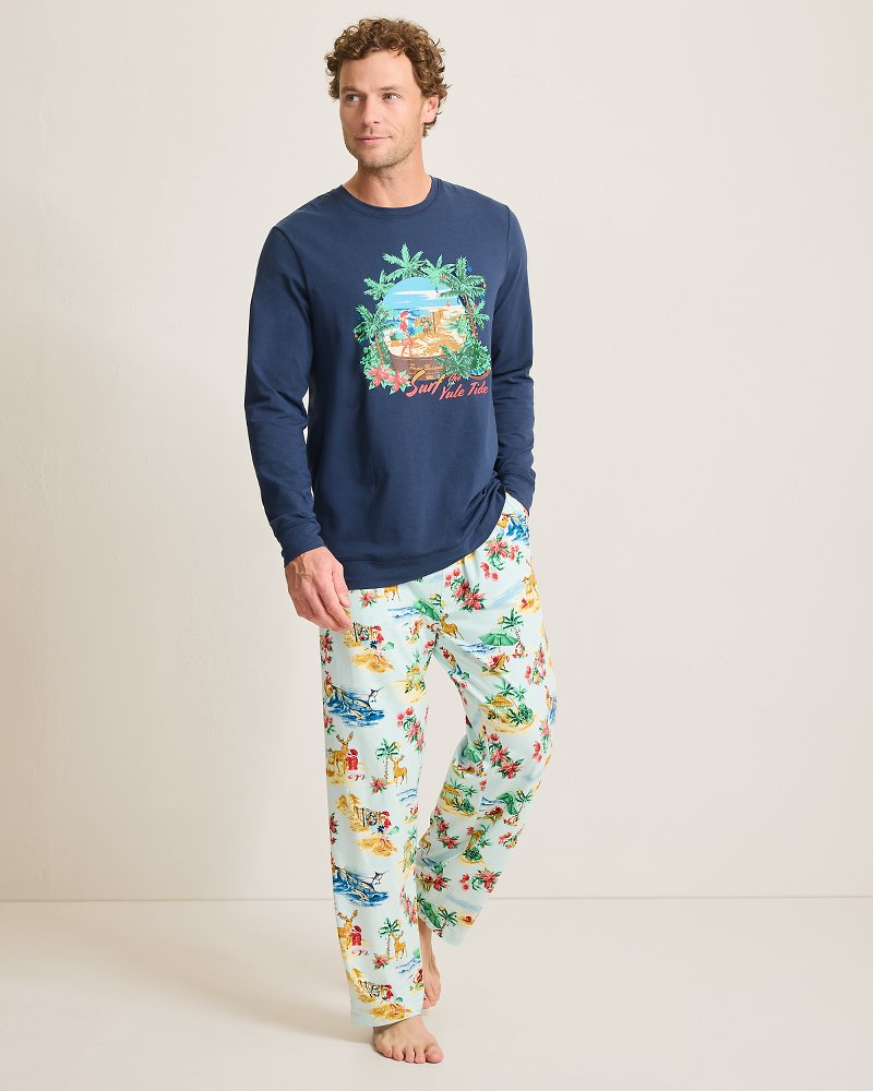 Big & Tall Holiday Santa Long Sleeve & Pants Pajama Set Aqua Ice | Tommy Bahama Value - Big & Tall Holiday Santa Long Sleeve & Pants Pajama Set