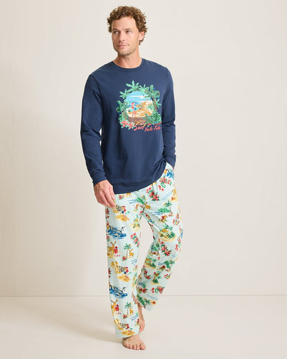 Big & Tall Holiday Santa Long Sleeve & Pants Pajama Set Aqua Ice | Tommy Bahama Value - Big & Tall Holiday Santa Long Sleeve & Pants Pajama Set