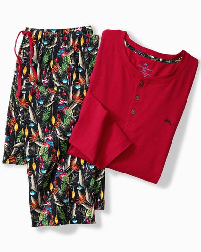 Holiday Parrot Henley & Pants Pajama Set Poinsettia Red | Tommy Bahama Recommended - Holiday Parrot Henley & Pants Pajama Set