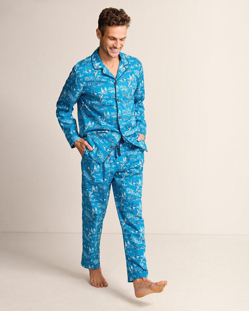 Big & Tall Woven Long Sleeve & Pants Pajama Set Slate Teal | Tommy Bahama Everyday - Big & Tall Woven Long Sleeve & Pants Pajama Set