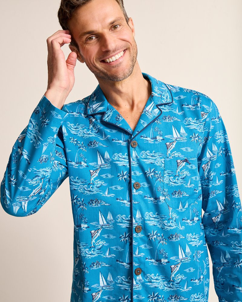 Big & Tall Woven Long Sleeve & Pants Pajama Set Slate Teal | Tommy Bahama Everyday - Big & Tall Woven Long Sleeve & Pants Pajama Set