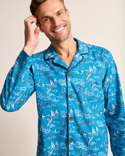Big & Tall Woven Long Sleeve & Pants Pajama Set Slate Teal | Tommy Bahama Everyday - Big & Tall Woven Long Sleeve & Pants Pajama Set