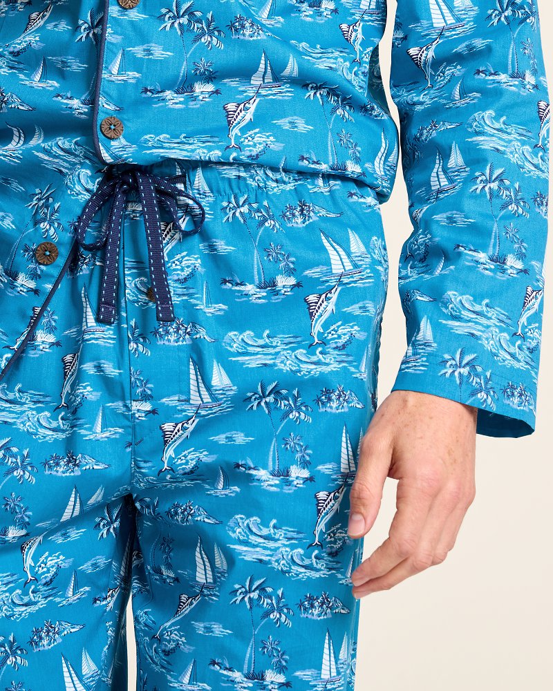 Big & Tall Woven Long Sleeve & Pants Pajama Set Slate Teal | Tommy Bahama Everyday - Big & Tall Woven Long Sleeve & Pants Pajama Set