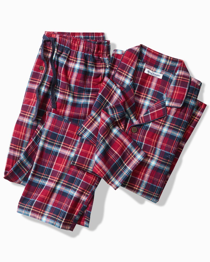 Flannel Long Sleeve & Pants Pajama Set Beet Red | Tommy Bahama Deals - Flannel Long Sleeve & Pants Pajama Set