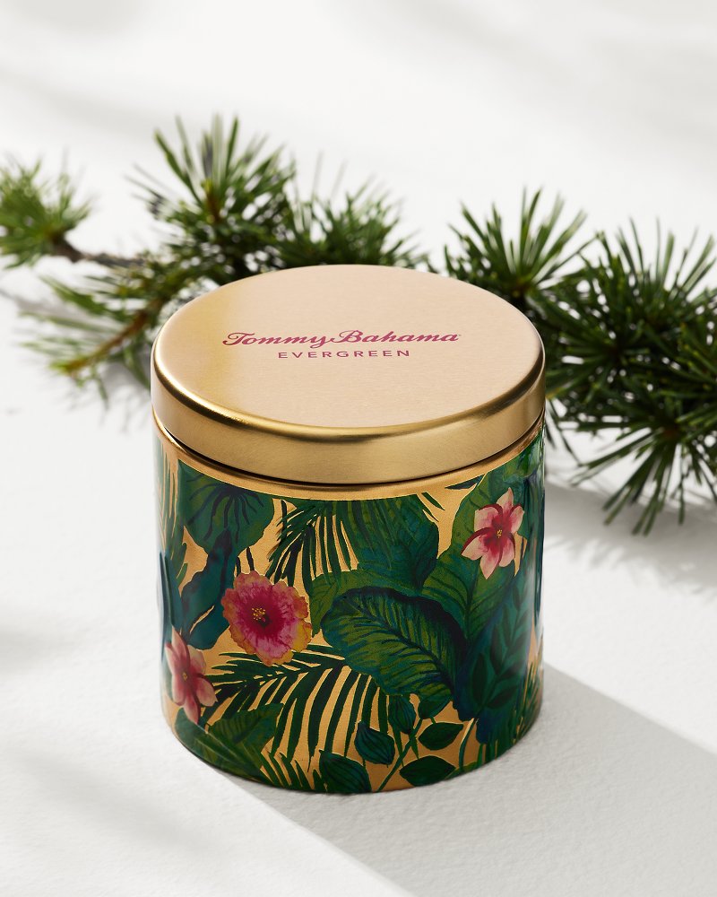 Evergreen 10.6-oz. Floral Embossed Candle Tin Evergreen | Tommy Bahama Sale - Evergreen 10.6-oz. Floral Embossed Candle Tin