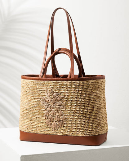 Raffia & Leather Pineapple Tote Tan | Tommy Bahama Best Seller - Raffia & Leather Pineapple Tote